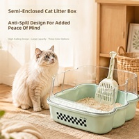 Bac à litière semi-fermé pour chat, plusieurs couleurs au choix, avec côtés transparents anti-éclaboussures, design spacieux, modèle MSP396, emballage Opp