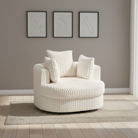 Fauteuil de salon confortable et écologique en velours côtelé, pivotant à 360°, à profil bas, rembourré de crème, pour la maison et les loisirs