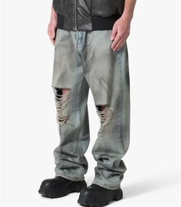 Jeans en denim déchiré à coupe ample avec panneaux et patchs, lavage à la boue <span class=keywords><strong>bleu</strong></span> vintage, design personnalisé Balenciasgaed pour hommes, nouveau modèle 2026 - Product Image 4