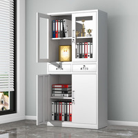 Armoire de classement en acier pour bureau et école, armoire de classement en métal à 2 portes verrouillables, armoire de classement en métal à 4 niveaux avec 2 tiroirs et porte en verre