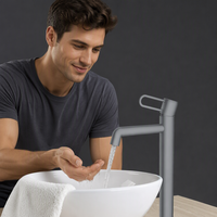 Robinet moderne minimaliste anti-éclaboussures à double poignée, montage sur plan, installation monotrou pour salles de bain d'hôtel ; Lavabo en cuivre