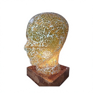 Man Face Quality Gold-Plated Mosaic Metal <b>Table</b> Lamp Colorful Buddhist <b>Bedside</b> Stained Glass UV Printing Swan Neck Lamp - Product Image 1