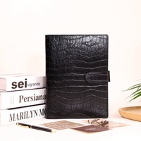 Agenda A5 personnalisé en cuir PU de crocodile, couverture rigide, planificateur à 6 anneaux avec enveloppes pour économiser de l'argent