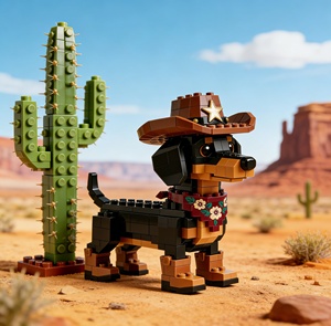 Cowboy Dachshund ABS Plastic <b>Building</b> Blocks 3D Pet <b>Model</b> 1:12 Scale DIY Assembly Toy Gift for Dog Lovers - Product Image 3
