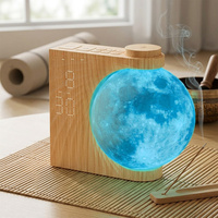 Despertador con Luz de Amanecer, Lámpara de Noche con Forma de Luna, Doble Alarma, Función de Repetición, 10 Opciones de Sonido y Efectos de Color para Dormitorio