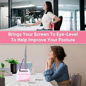 Màu hồng máy tính Riser và máy tính xách tay đứng thanh lịch hiển thị kệ ánh sáng màu hồng <span class=keywords><strong>Acrylic</strong></span> màn hình đứng và bàn Riser - Product Image 2