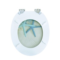 Siège de toilette à fermeture douce en MDF imprimé coquille avec charnières en alliage de zinc et plaque de couvercle amortie, garantie 1 an pour salle de bain