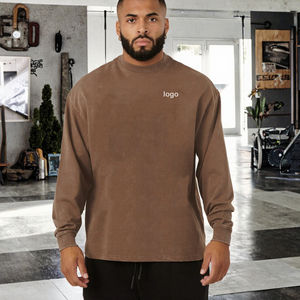 T-shirts d'entraînement en coton 100% pour hommes, taille européenne, logo personnalisé, manches longues, poids lourd, été, respirant, séchage rapide, coupe ample, 210 GSM - Product Image 3