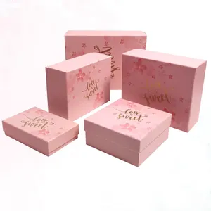 促销爱情甜蜜盖子和底座定制标志印刷粉色硬纸板生日礼品盒礼包