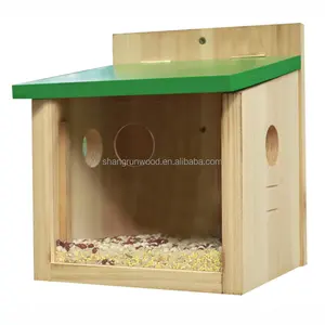 Caja nido con techo de paja para cría de pájaros, alimentador de madera para patio trasero, casa de pájaro, casa de madera, nido Dox artesanal