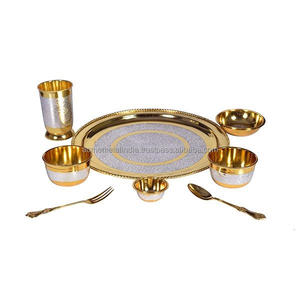 Luxury 100% Brass Dinnerware Set with Engraving Work Home Kitchenware Tabletop Food Serving Elegant Thali Design Set - Product Image 1