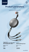 Câble tressé de charge rapide 3-en-1 M21S 100W, compatible avec 8Pin, Type-C, Micro USB, cordon de chargeur de voiture multi-têtes