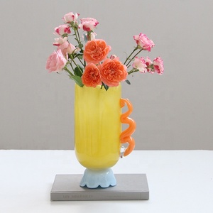 Vaso in <span class=keywords><strong>Vetro</strong></span> <span class=keywords><strong>Colorato</strong></span> Senza Piombo con Bordi Ondulati, Artigianale, Ecologico, Bocca Larga, Durevole, <span class=keywords><strong>Centrotavola</strong></span> Moderno - Product Image 4