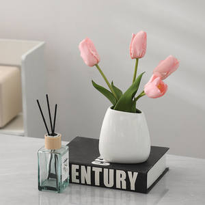 Jarrón de Cerámica Nórdico Creativo Rellenable <span class=keywords><strong>con</strong></span> Agua, Decoración Blanca, Jarrón Cónico <span class=keywords><strong>con</strong></span> Corte de Diamante Blanco Brillante para Craspedia Seca y <span class=keywords><strong>Eucalipto</strong></span> - Product Image 2