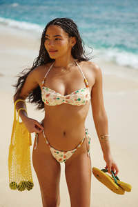 Bikini 2 pièces sur mesure pour <span class=keywords><strong>femme</strong></span>, imprimé fruits, perlé, dos nu, bandeau, à nouer sur les côtés, en spandex/polyester côtelé, séchage rapide, écologique - Product Image 4
