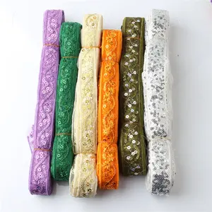 Wholesale High Quality Colorful Tulle Glitter Sequin Flower Embroidery Indian Laces Trim