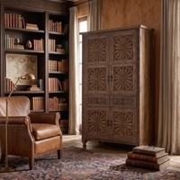 Meuble bar Valencia de luxe en noyer sculpté, armoire de rangement pour villa, hôtel, salon, vente en gros sur mesure