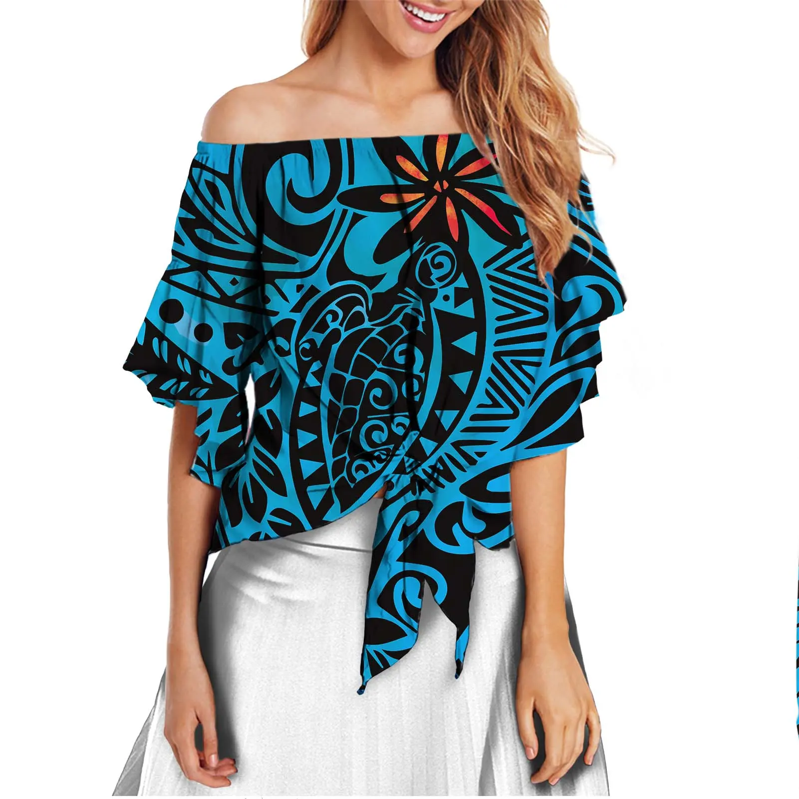 디자이너 캐주얼 블라우스 하와이 열대 패턴 섹시한 쉬폰 셔츠 여성 블라우스 캐주얼 플러스 사이즈 여성 블라우스