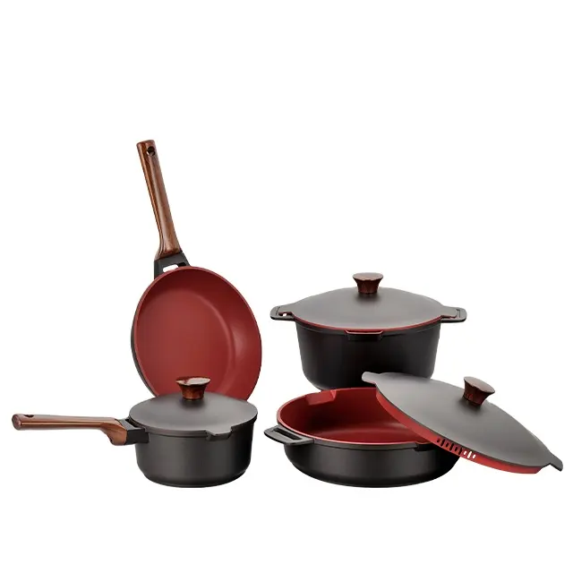 Set panci masak dan wajan penggorengan anti lengket, peralatan masak aluminium dengan desain klasik bahan logam