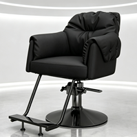 Chaise de barbier pivotante à base ronde en métal noir, style nordique, avec coussin moelleux, best-seller, pour salon de coiffure