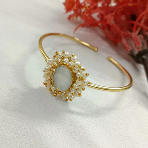 Pulseras de joyería fina de moda minimalista, abalorio de perla blanca natural hecho a mano en cadena de eslabones huecos, producto a granel - Product Image 1