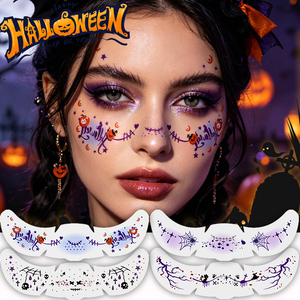 Tatuaje Luminoso de Halloween con Diseño de Pecas, Brilla en la Oscuridad, Tatuaje Facial de Murciélago y Telaraña, <span class=keywords><strong>Maquillaje</strong></span> Temporal Realista para Fiestas - Product Image 1