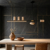 Lustre linéaire rétro Wabi Sabi en pierre de travertin, luminaire suspendu en métal LED moderne pour îlot de cuisine, salle à manger, bar
