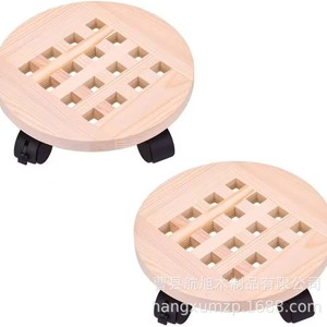 Base redonda de madera para macetas con ruedas para maceteros de interior, color madera natural - Product Image 1