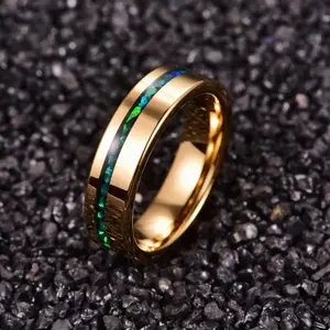 Cincin Tungsten lapis IP hitam bertatah Opal hitam cincin keabadian api mode cincin Opal neon hitam