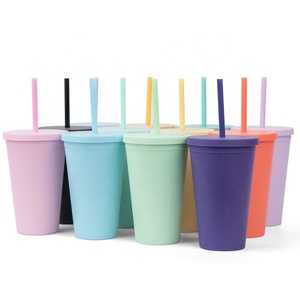 Wholesale Customized Colorful 16oz Skinny Acrylic Tumblers Cups Double walled Plastic Tumbler with Lids and Straws