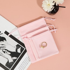 High Quality Custom White Pink Jewelry Gift Drawstring Bag New Design Dense Satin Velvet Pouch Packaging for Earring Necklace - Product Image 6
