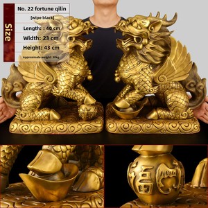 Ornements Qilin en Cuivre, Paire Masculin et Féminin, Bagua, Attirant la Richesse, pour Salon, Entrée, Hall d'Entrée, Bureau, Grande Taille, Décoration de Bureau - Product Image 6