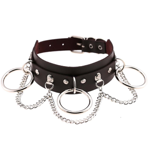 Collare in Pelle Punk con 3 Anelli Grandi e Catene per Uomo e Donna, Collare BDSM per Schiavi, Giocattoli Sessuali - Product Image 1