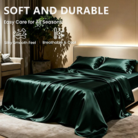 Ensemble de literie en soie imitation marque privée en gros, quatre pièces, taies d'oreiller en satin, drap, housse de couette, emballage personnalisé