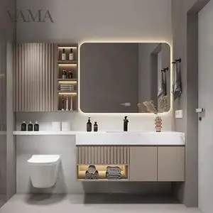 VAMA 최신 디자인 단단한 표면 벽걸이 형 욕실 캐비닛 소결 된 돌 조리대