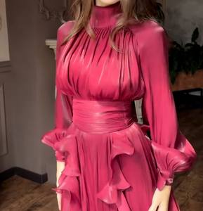 精品批发2026夏季新款时尚法式优雅荷叶边修身连衣裙女女士优雅纯色图案 - Product Image 5