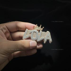 Colgante de Letra Lola con Moissanita en Canal, Chapado en Oro de 18K sobre Plata 925, Amuleto Hiphop, Joyería Unisex para Fiesta - Product Image 2