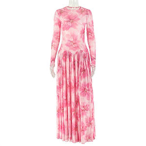 Novo Vestido Feminino <span class=keywords><strong>2026</strong></span> com Estampa Fresca, Bloco de Cores, Cintura Franzida, Ajuste Fino e Saia Evasê para Festas ao Ar Livre - Product Image 6