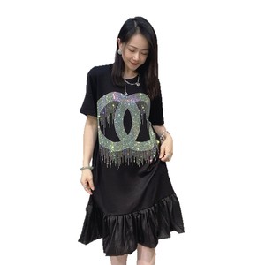 Abito da donna casual elegante a trapezio in poliestere e cotone, ampio e confortevole, <span class=keywords><strong>taglie</strong></span> forti, con volant e pizzo, stile europeo-americano - Product Image 1