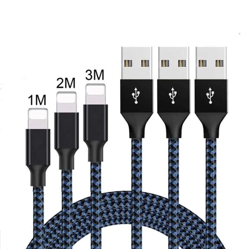 Free shipping 5 pack 6FT 10FT 2.4A Mobile phone nylon Braided data cable for iPhone charger cable iOS fast charger cable