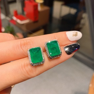 Fashion Jewelry Eco-friendly Copper 12*16/9*12mm Emerald Green Cubic Zirconia Stone <b>Earrings</b> and Pendant <b>Set</b> for Women - Product Image 5