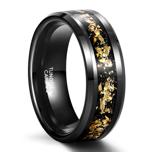 Anello in Carburo di Tungsteno Tempusort, Gioiello Classico Personalizzato, 8mm Comfort Fit, Placcato Oro Nero con Intarsio, per Matrimonio Uomo - Product Image 1