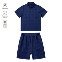 Ensemble polo à manches courtes et short en polyester à carreaux pour homme avec cordon de serrage à la taille pour l'été – Vente en gros