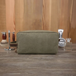 Mens Retro Canvas Leather Dopp Kit Custom Logo Waterproof Toiletry Bag Travel Shaving Cosmetic Organizer <b>Case</b> LCTB-0009C - Product Image 1