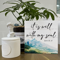 Psaume biblique « Il est bien, mon âme » – Décoration murale Art Déco chrétienne en bois pour table, bureau, maison, ferme