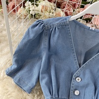 Robe en jean Vintage pour femmes, couleur unie, style sirène, col en v, Sexy, une pièce, femme, manches courtes, robes décontractées