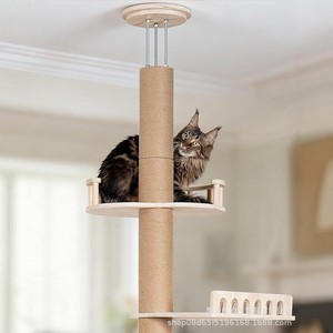Plataforma de madera maciza para gatos con valla, diseño integrado de cama para gatos, postes de sisal resistentes al desgaste, área de descanso para mascotas. - Product Image 2