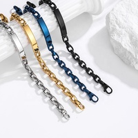 Bracelet à breloques vierges en acier inoxydable 316L plaqué or 18 carats PVD, argent, noir ou bleu, avec chaîne à maillons tendance, pour homme