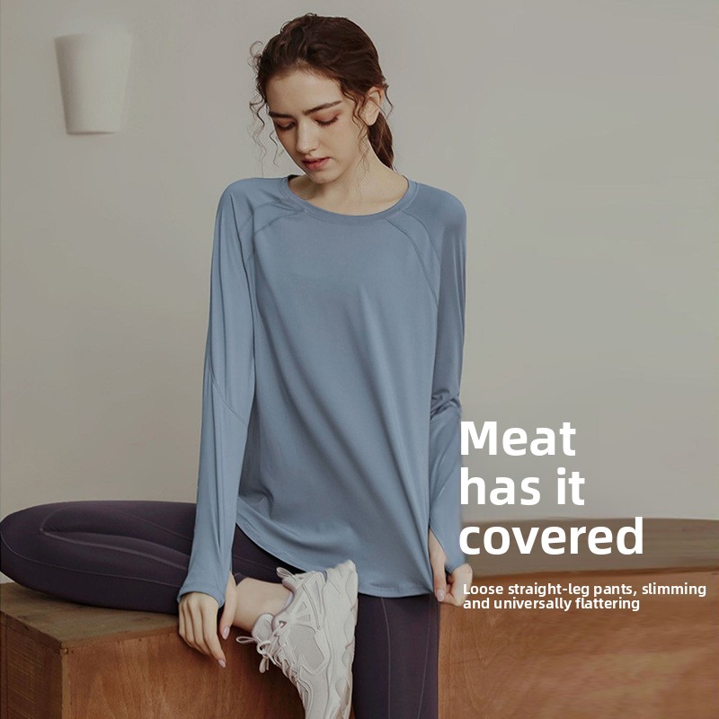 Women's Loose Quick Dry Long Sleeve Yoga Top Breathable Fitness Shirt