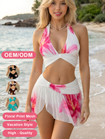 En gros, 10 ensembles de micro bikinis halter pour filles asiatiques, sexy, à imprimé floral et à volants, coupe haute et tendance